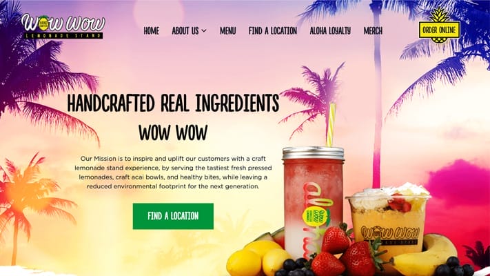 Wow Wow Hawaiian Lemonade website after taggart media group redesign